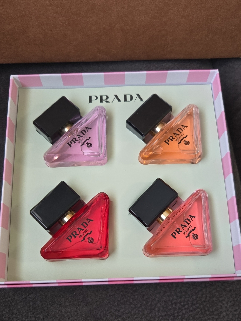 Prada Triangle Mini Perfume Set in Pink, Peach, Orange, Red